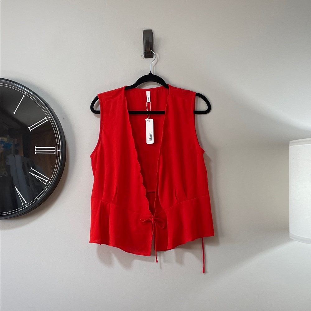Glam Red Sleeveless Blouse with Tie vest boho chic